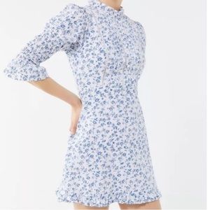 Laura Ashley X Urban Outfitters Maisy Mock Neck Blue White Floral Mini Dress